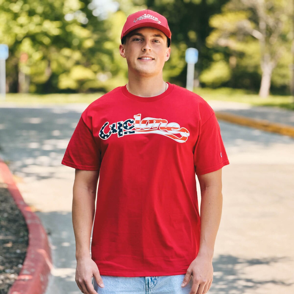 Champion® Patriotic Cyclones Script Cardinal T-Shirt